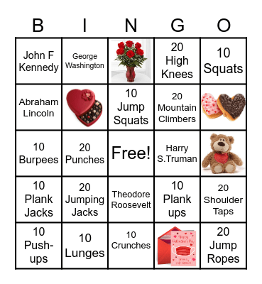 Valentine's / President's Day Bingo Card