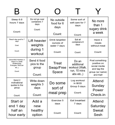 The Booty Bunch! Bingo Card