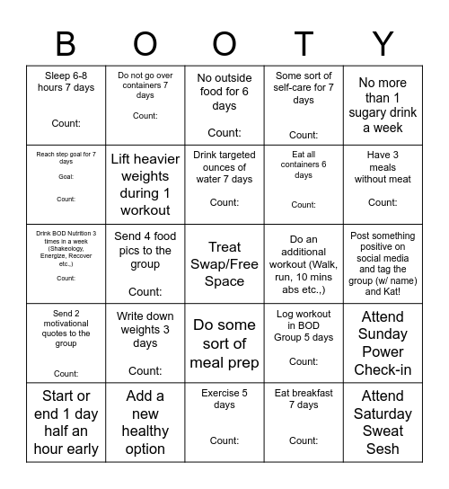 The Booty Bunch! Bingo Card