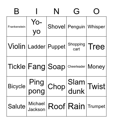 Medium Charades Words Bingo Card