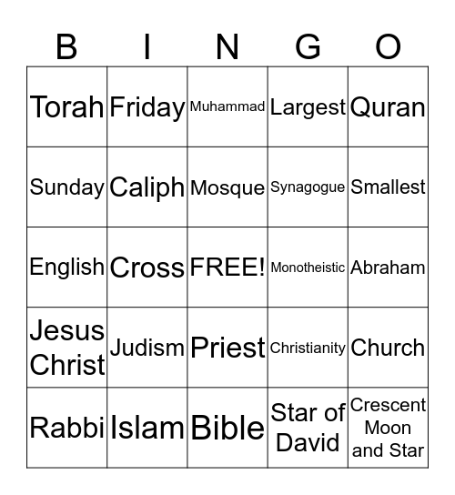 Religion Bingo Card