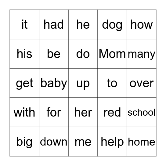 Sight Word Bingo #2 Bingo Card