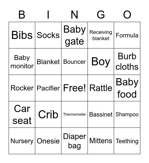 Baby Bingo Card