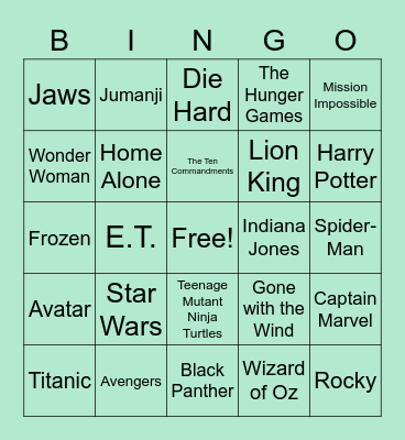 Blockbuster Bingo Card