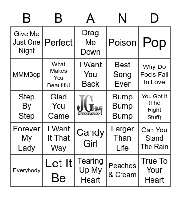 Boy Band's Music Bingo Card