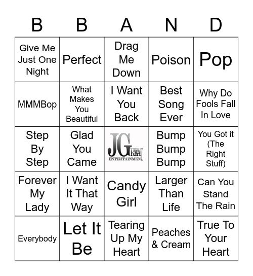 Boy Band's Music Bingo Card