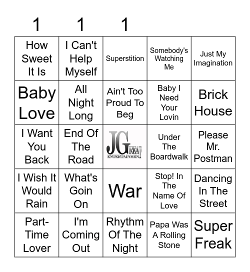 Motown Music Bingo Card