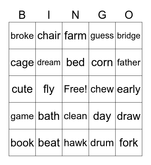 Istation Words Bingo #1 Bingo Card