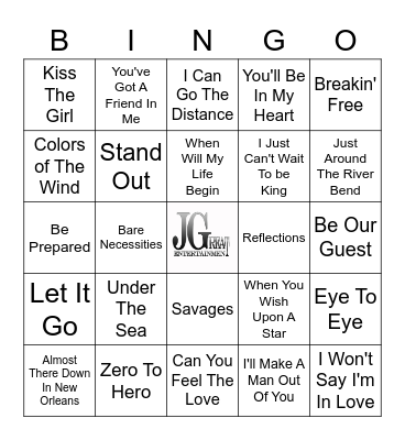 Disney Music Bingo Card