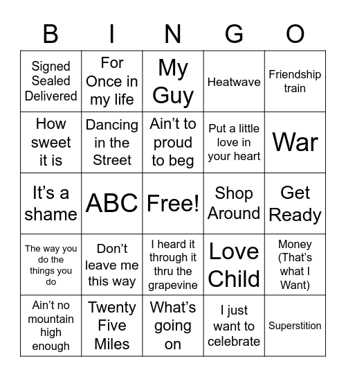 Motown Essentials Bingo Card