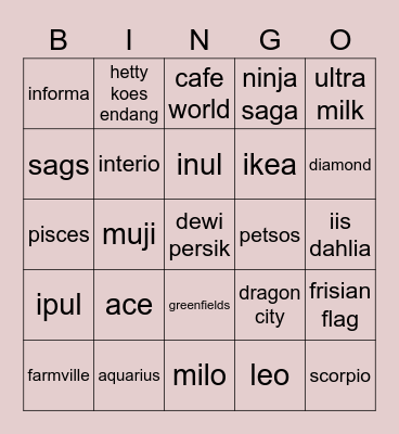 zoy Bingo Card