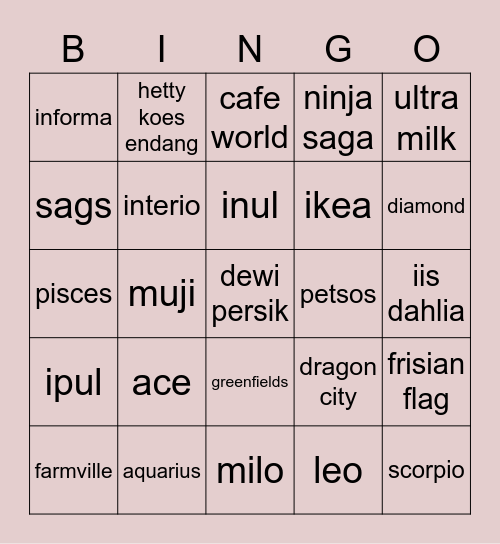 zoy Bingo Card