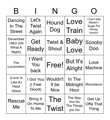 Oldies Dance Bingo Card