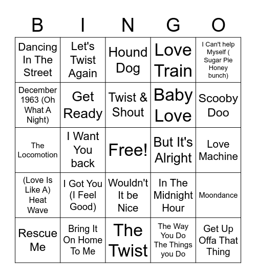 Oldies Dance Bingo Card