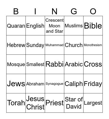 Religion Bingo Card