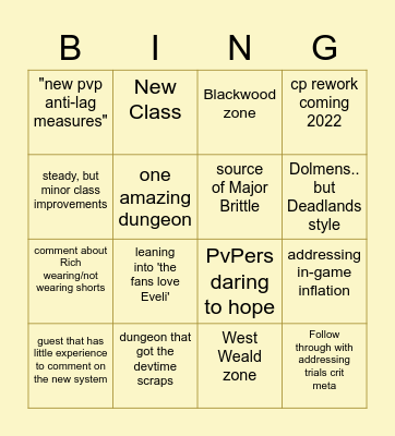 Gates of Oblivion Reveal Bingo Card