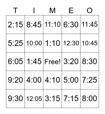 Time Bingo Card