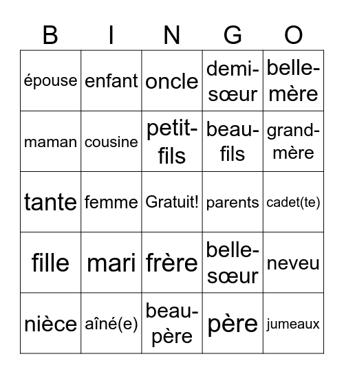 La famille Bingo Card