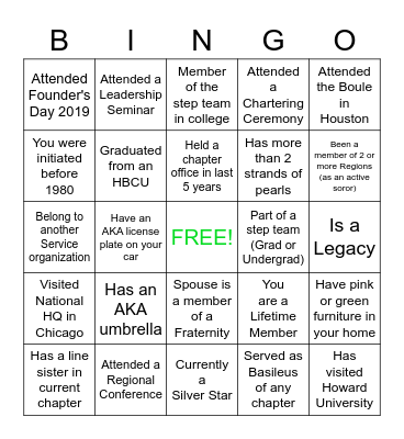 ALPHA KAPPA ALPHA SORORITY Bingo Card