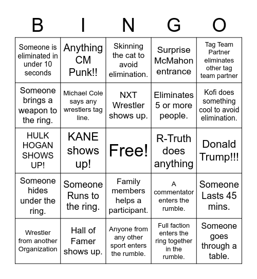 Royal Rumble BINGO Card