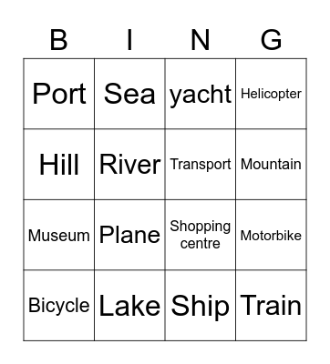 place & transport Bingo Card