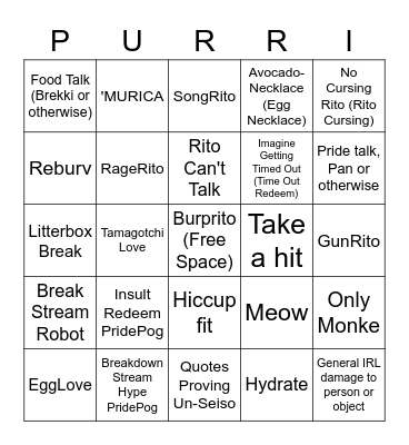 BingoPurrito Bingo Card