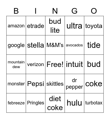 Super Bowl 2020 Bingo Card