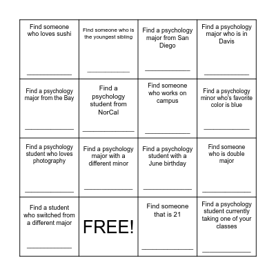 UPA Bingo Card