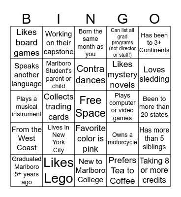 Marlboro Graduate Human Bingo  Bingo Card