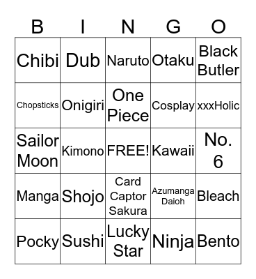 ANIME Bingo Card