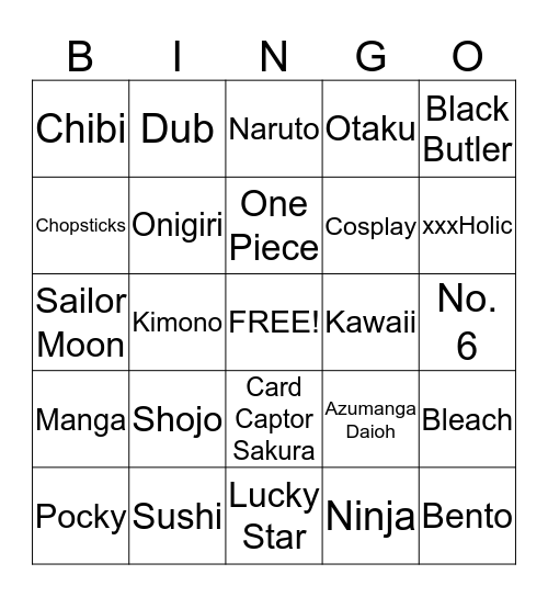 ANIME Bingo Card