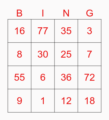 Math is Fun Bingo Card