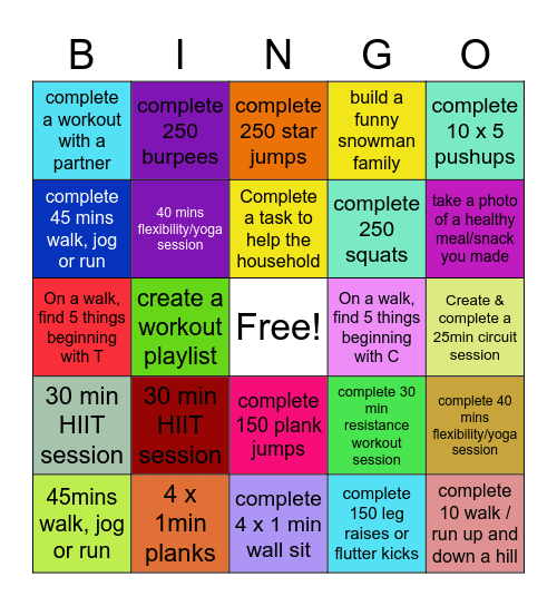Fitness bingo outdoor Bingo Card