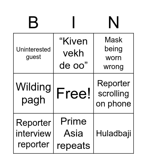 Prime Asia Bingo Card