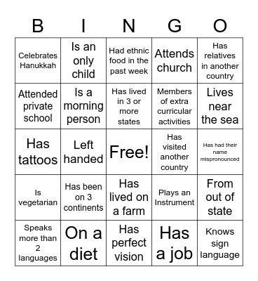 AFS Diversity Bingo Card