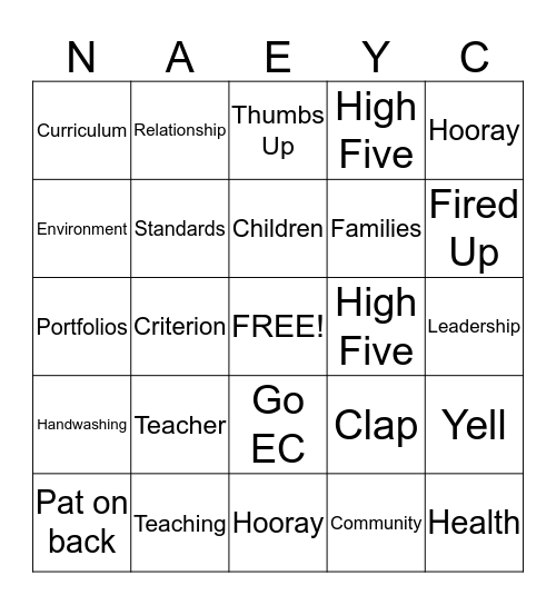 Re-Accreditation Bingo Card