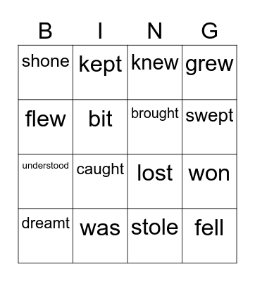 Irregular verbs Bingo Card