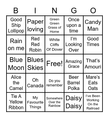Cultural Care Music Bingo Card