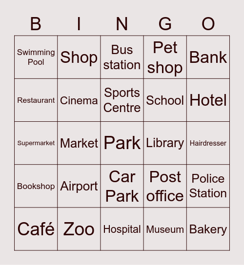 Places in Town Bingo Card