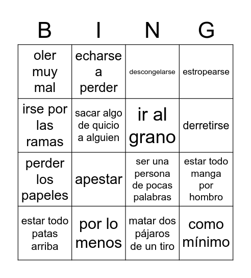repaso de vocabulario 26.01.21 Bingo Card