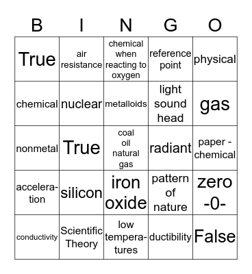 6th Science -- Section 4 Bingo Card