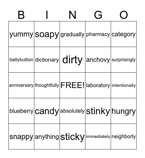 y says long e Bingo Card