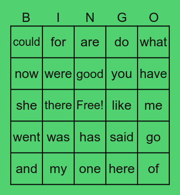 Sight Words Bingo Card