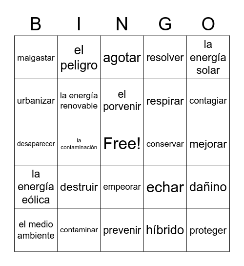 La ecologia Bingo Card