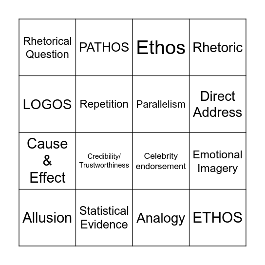 Rhetoric Bingo Card