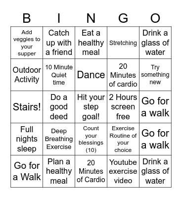 January Step Challenge Bingo Card