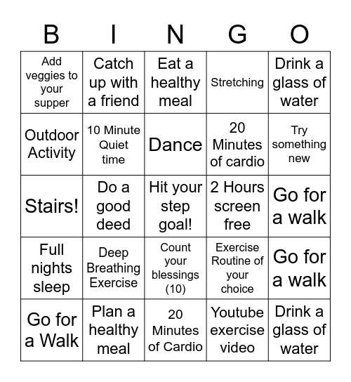 January Step Challenge Bingo Card