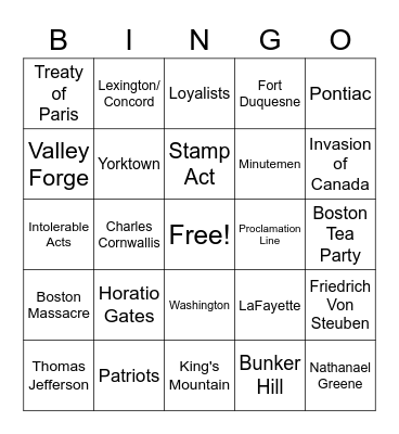 Revolution Review Bingo Card