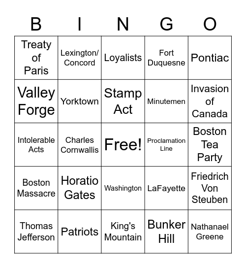 Revolution Review Bingo Card