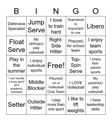 My Volleyball BINGO Profile Bingo Card